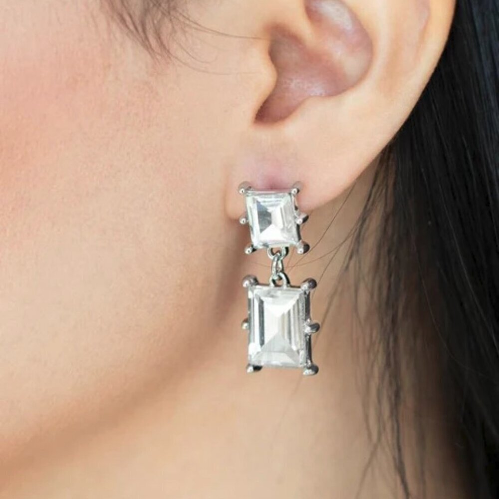 Paparazzi Jewelry Accessories - Cosmic Queen - White Earrings - Vintage